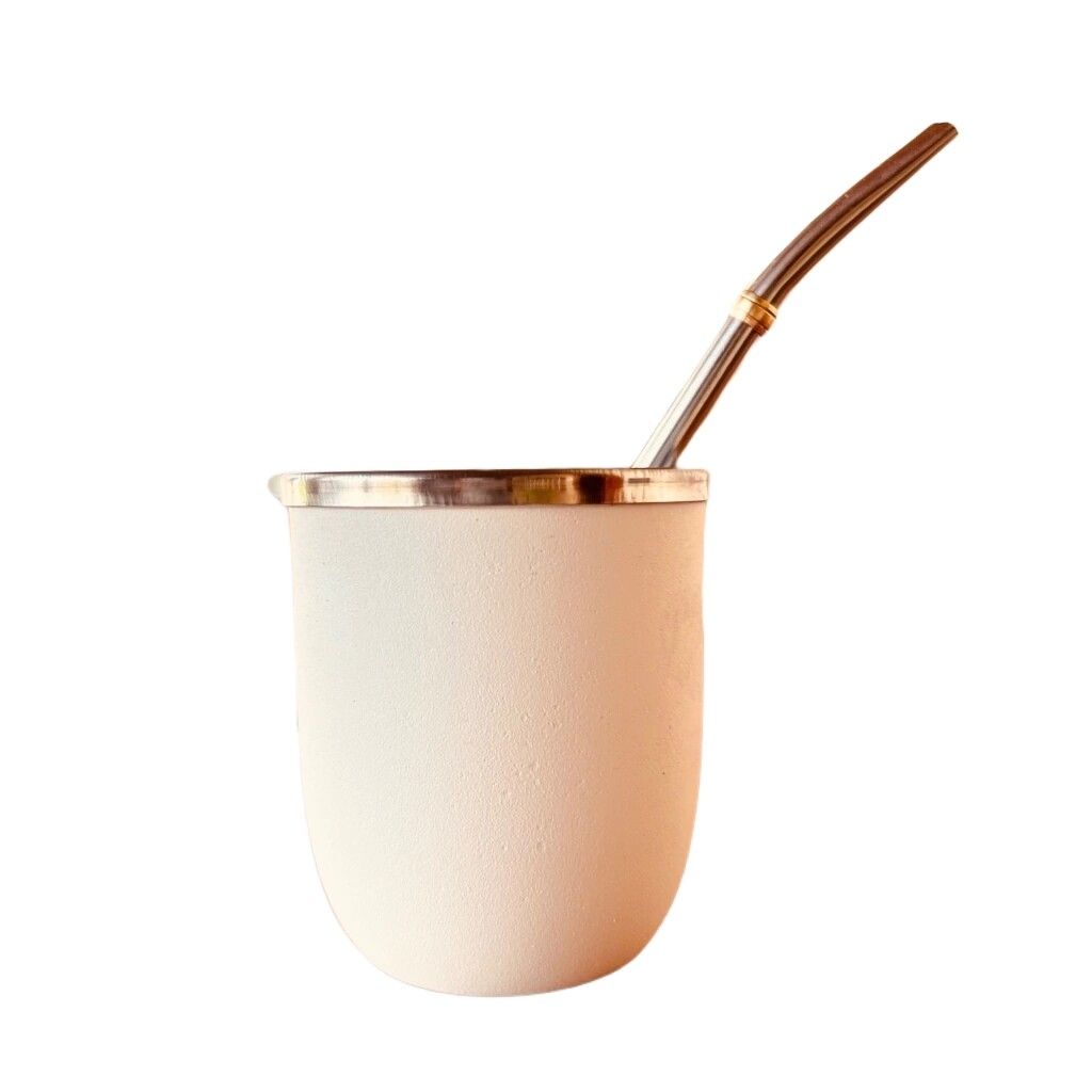 MATE TERMICO ACERO INOXIDABLE - JB BAZAR - BLANCO TEXTURADO