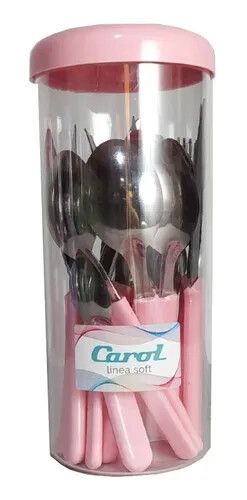 JUEGO DE CUBIERTOS 24 PIEZAS EN FRASCO ROSA CAROL 62024