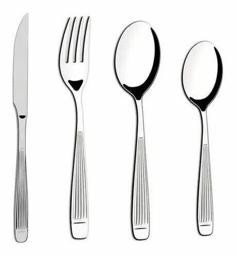SET CUBIERTOS ACERO INOX LINEA RAYADA 6 CUCHILLO + 6 TENEDOR + 6 CUCHARA MESA + 6 CUCHARA TE