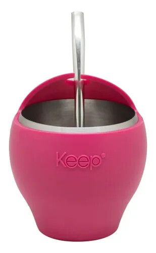 MATE KEEP ACERO INOXI CUBIERTO C/ SILICONA + BOMBILLA ACERO INOX - ROSA